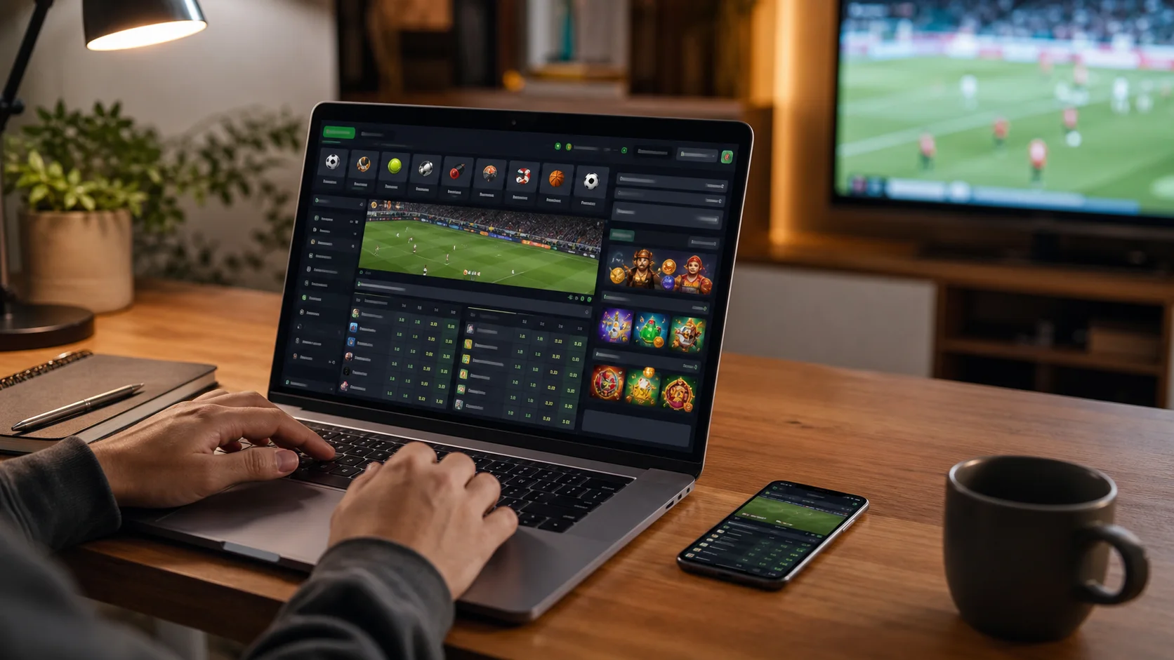 Plataforma betclic em notebook e celular com apostas esportivas e cassino online